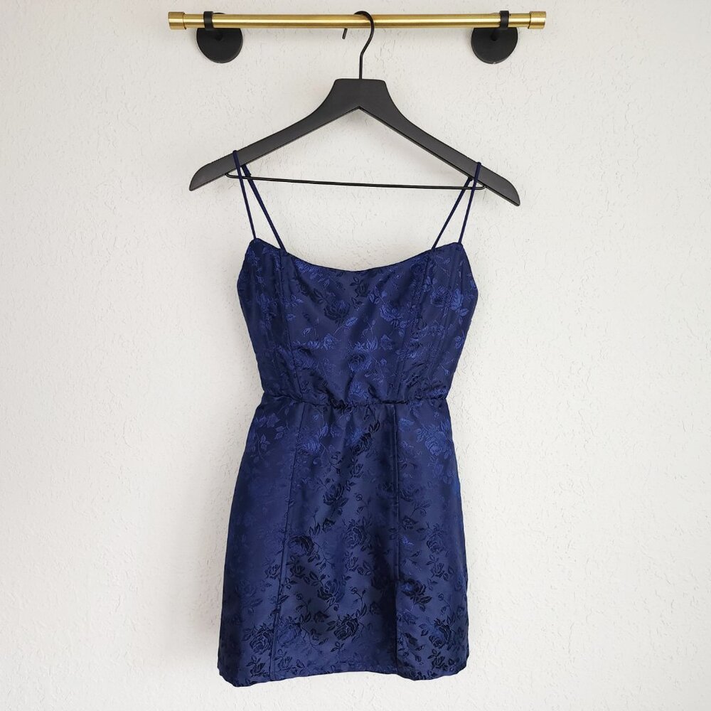 Lucy In The Sky S Navy Blue Alison Floral Jacquard Corset Lined Mini Dress